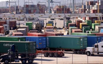 shipping containers at a port