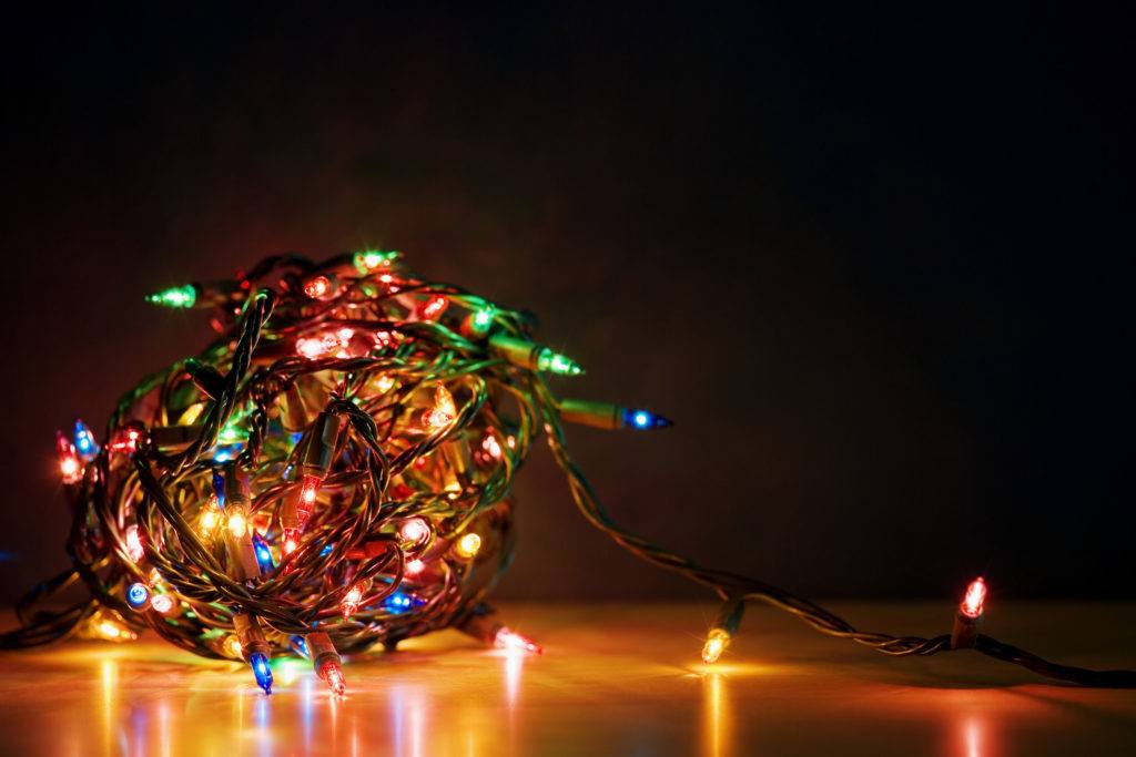a tangled ball of christmas lights