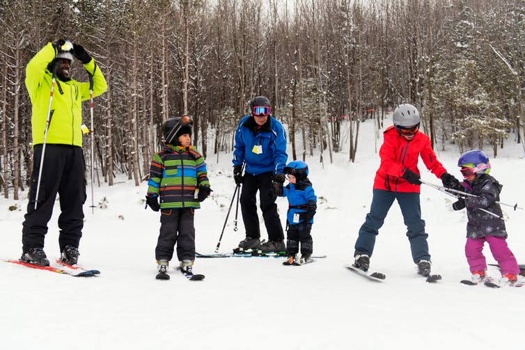 a family on a ski slope