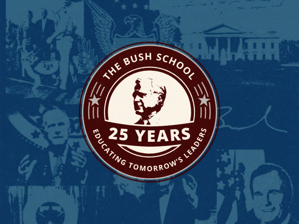 graphic that says "25 years" celebrating the bush school anniversary