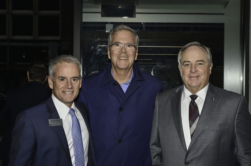 (l-r) Bush School DC Executive Director Jay Silveria, Former Florida Gov. Jeb Bush, Bush School Dean Mark Welsh