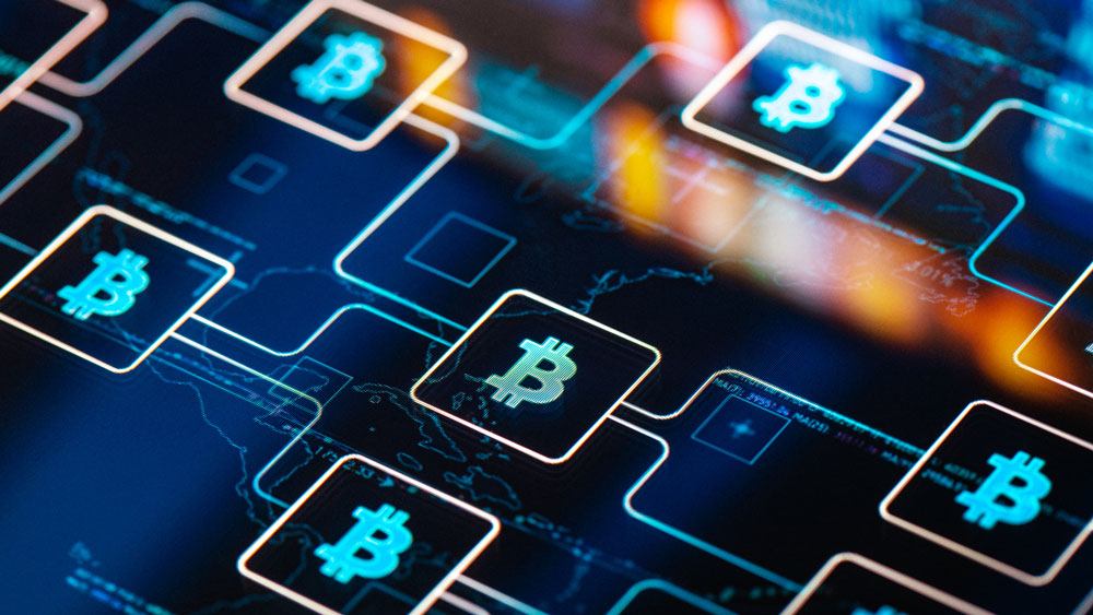 Artist's concept illustration of bitcoin and cryptography
