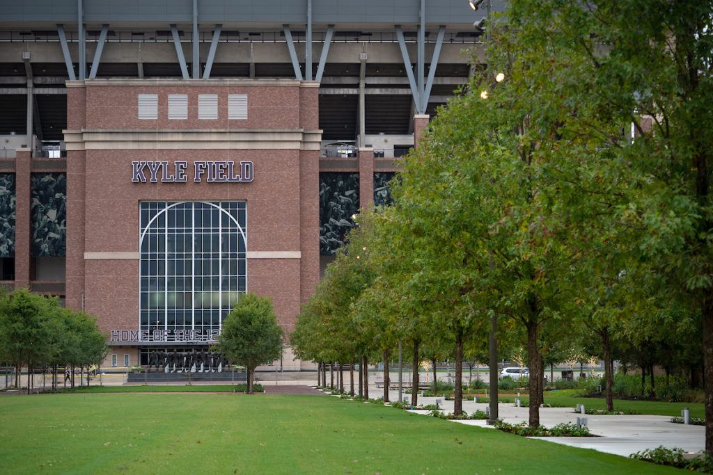 grassy park area in front of kyle field