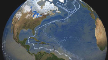 Satellite image of the Earth displaying the Atlantic Meridional Overturning Circulation