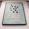 a photo of a brown canvas with a menthol molecule and chemical formula above the word "peppermint"