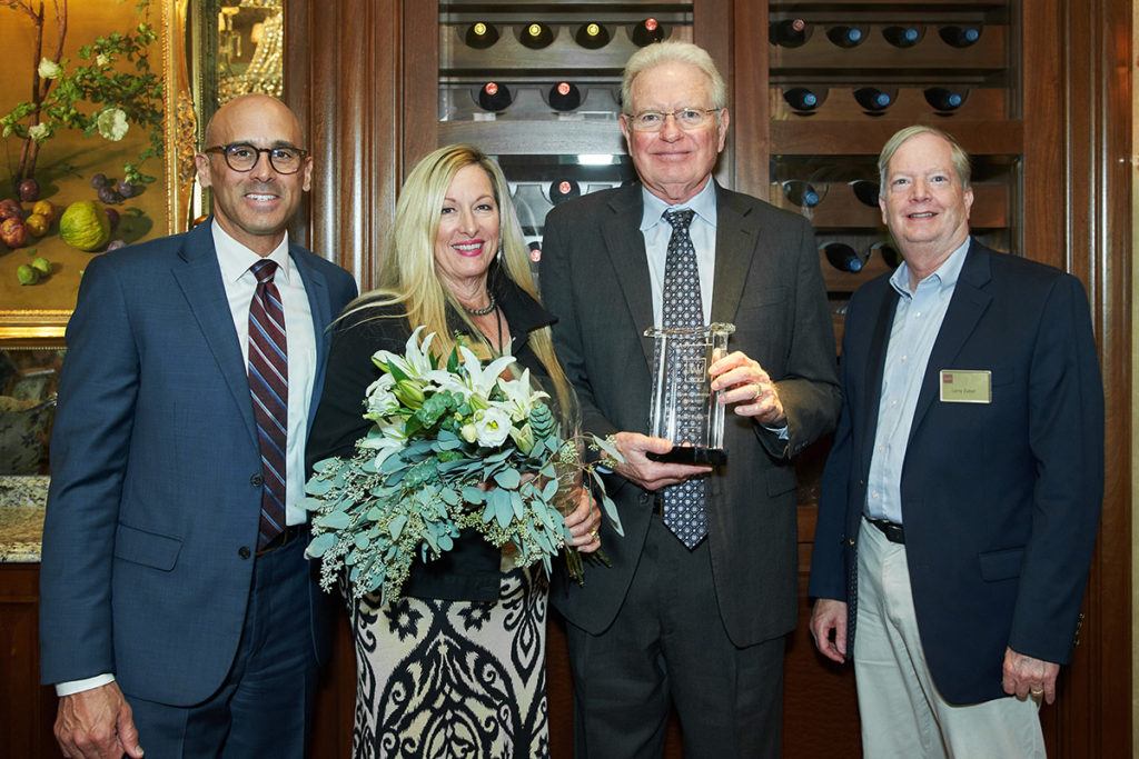 (l-r) Texas A&M Foundation President and CEO Tyson Voelkel; Becky and Joe Horlen; and Larry Zuber, retired assistant vice president of development