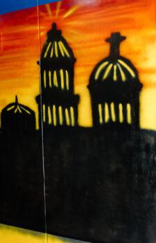 part of the mural inside the Ukraine TAMC painted by a former student
