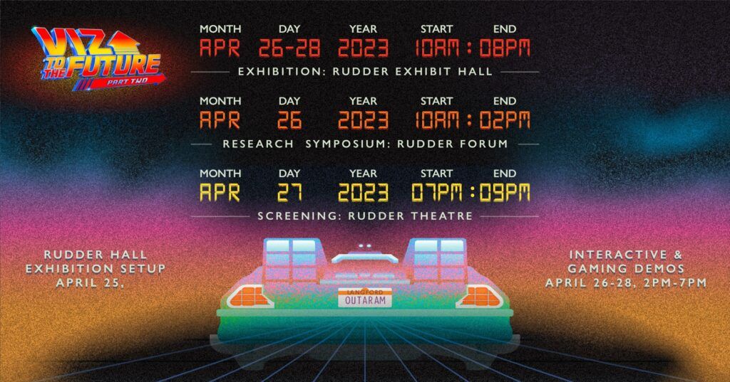 a "Back to the Future"-styled graphic showing the dates and times of this year's Viz-a-GoGo (also available in the text of the article)