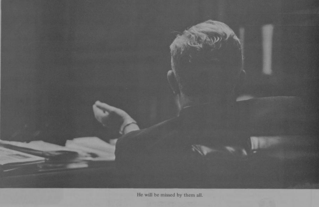 a black and white newspaper photo of james earl rudder from behind