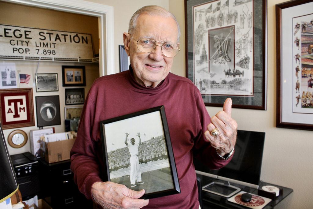Jimmy Tyree ’54, one of the oldest living Texas A&M University Yell Leaders