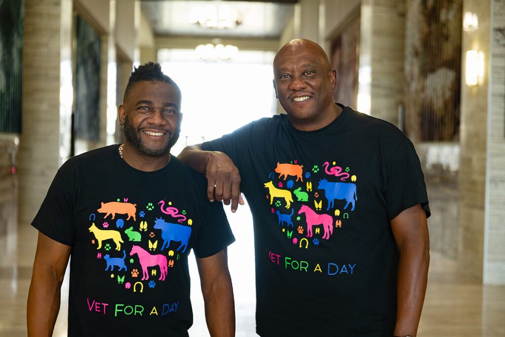 “Critter Fixers” television stars Drs. Vernard Hodges and Terrence Ferguson brought their Vet for a Day camp to Texas A&M after meeting the VMBS’ Dr. Karen Cornell at an event in Cypress. The Texas A&M camp attracted approximately 50 youth ages 12-16 from across the state.