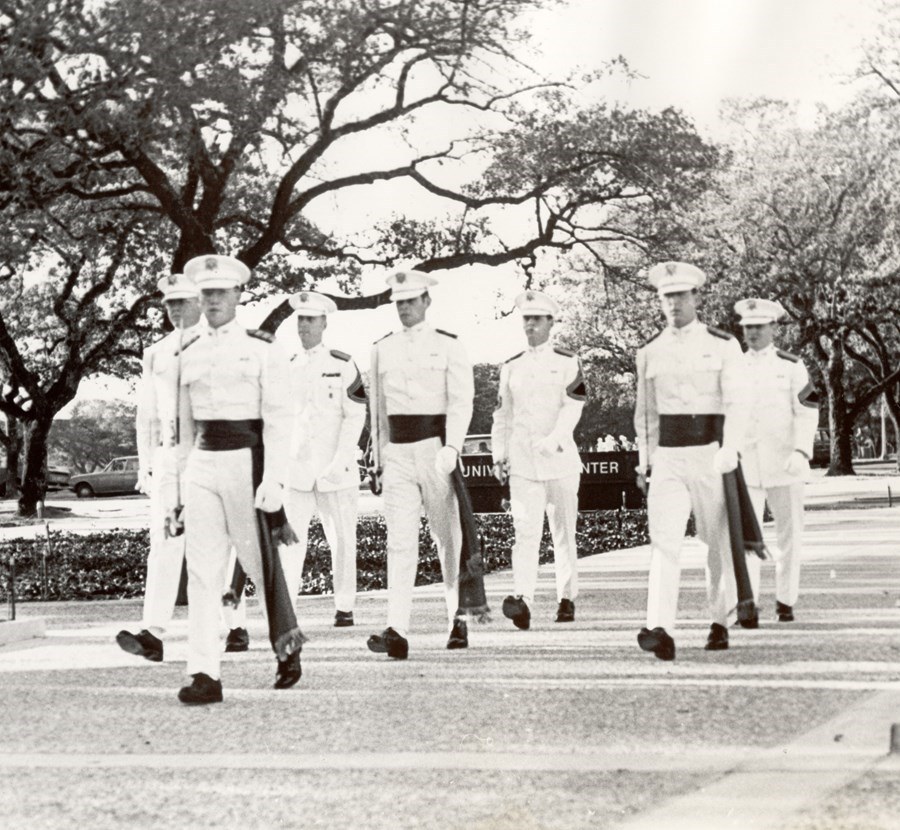 Texas A&M's Ross Volunteers march in an undated photo from A&M's Cushing Memorial Library and Archives. When conducting Silver Taps, they follow a special, slow cadence used at no other time.