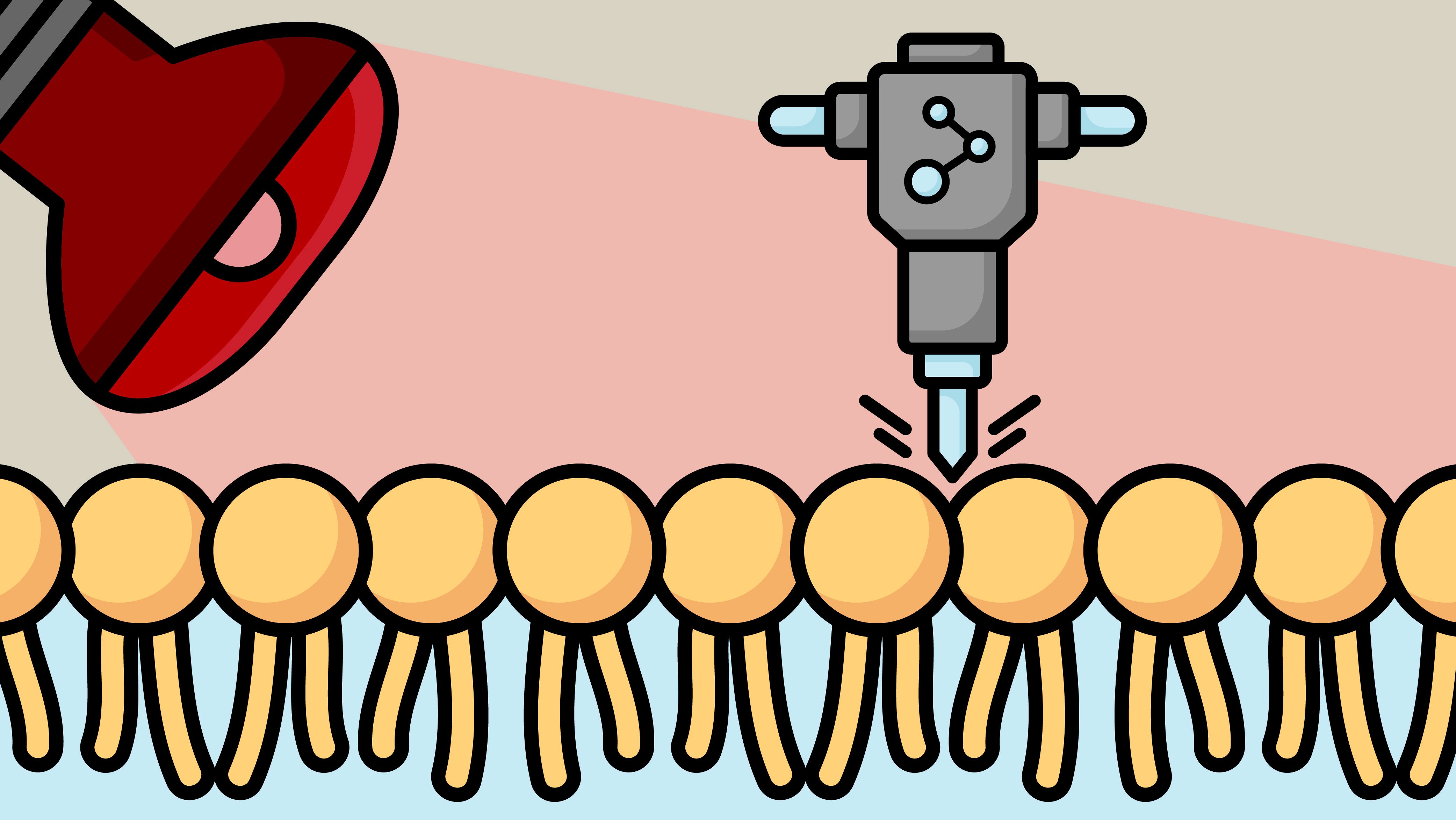 An artist's illustration representing the effects of molecular jackhammers on cancer cells