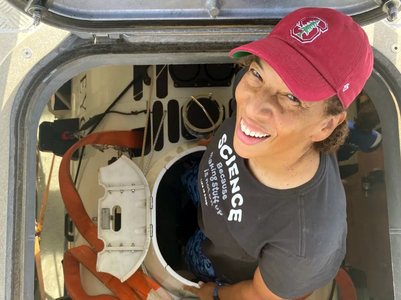 Wright climbs out of Victor Vescovo’s submersible "The Limiting Factor," which took both Wright and Vescovo 10,919 meters (35,823 feet) below sea level, into Challenger Deep.