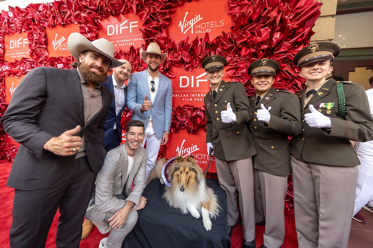 Dude Perfect with Reveille and her handlers on the DIFF red carpet