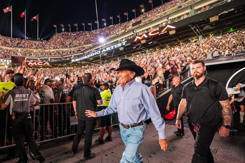 George Strait enters Kyle Field for a concert.