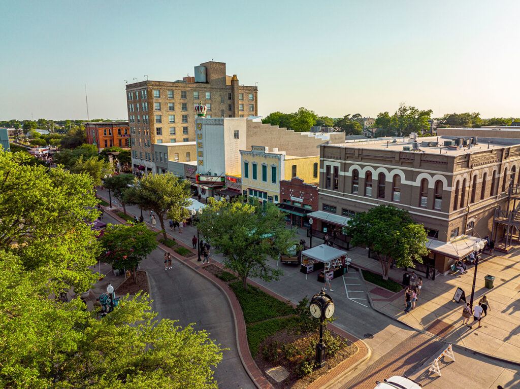 an aerial shot of Downtown Bryan