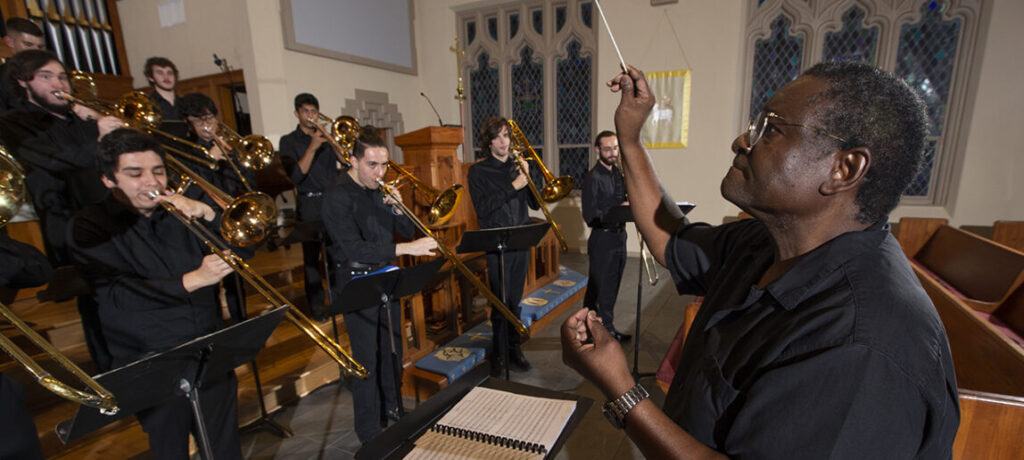 Dr. David Wilborn leads the Texas A&M Trombone Choir.