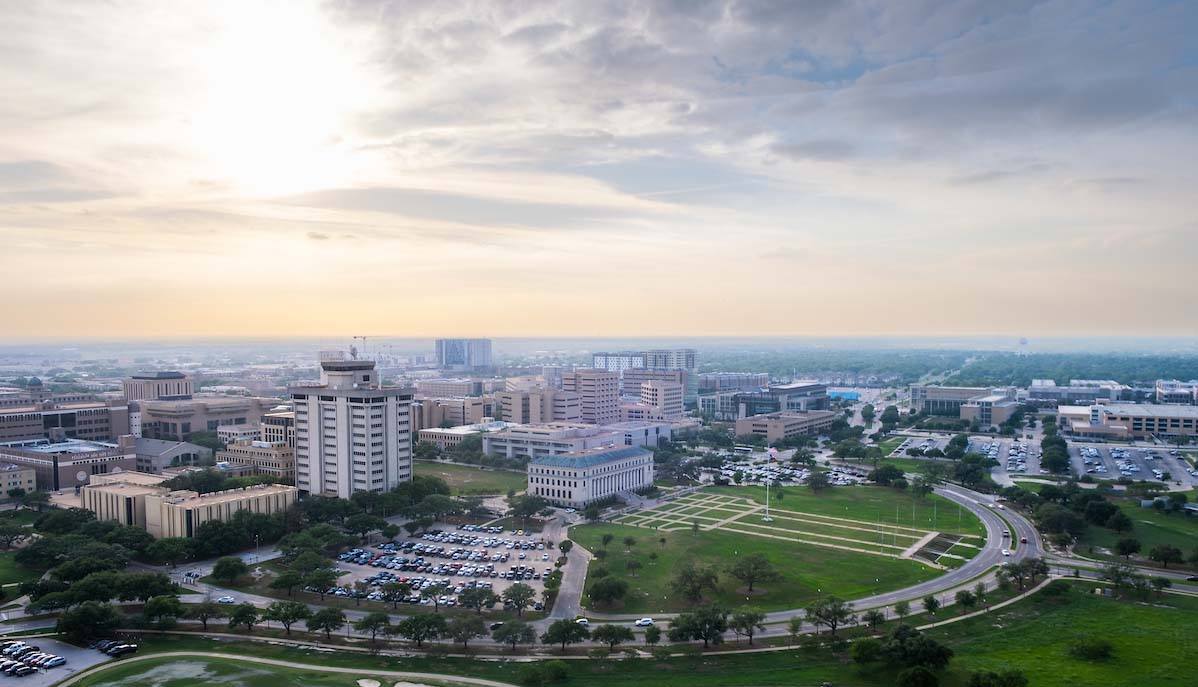 Aerial view of Texas A&M University campus