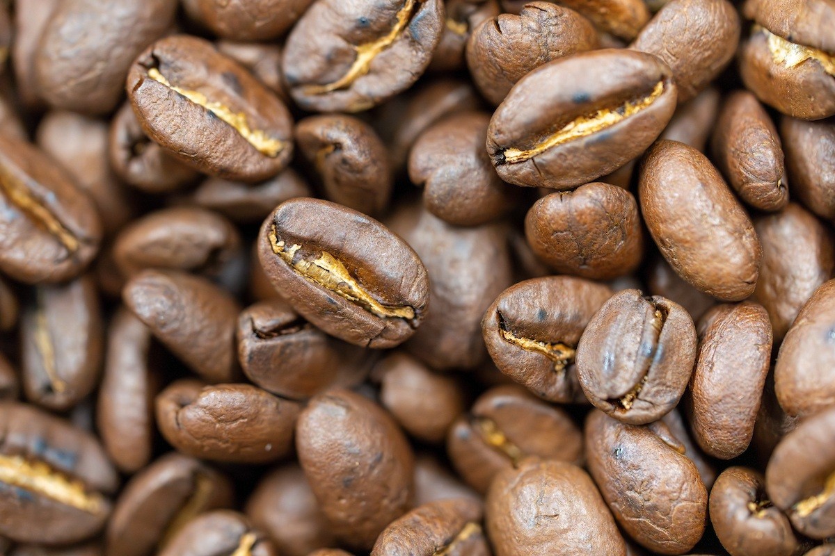 close up of roasted coffee beans