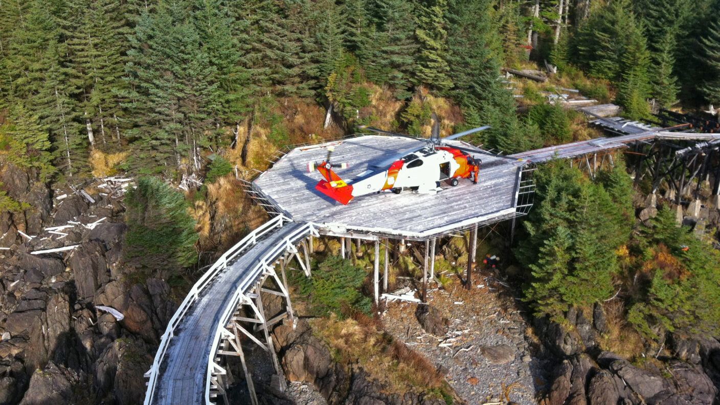 Coast Guard helicopter on a helipad