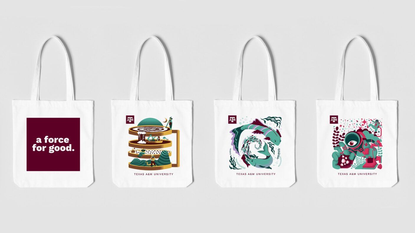 four A&M Force for Good tote bags being given away at SXSW 2025