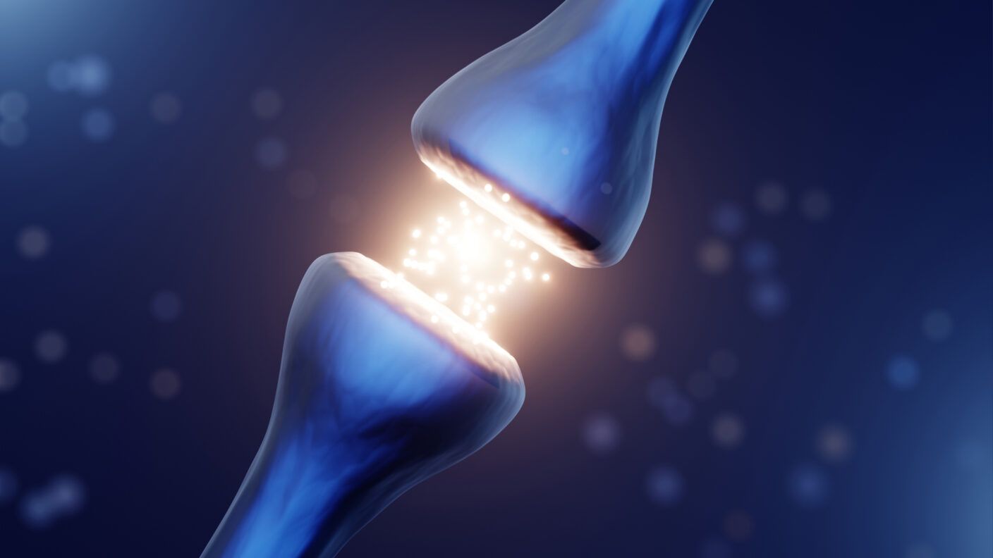 Illustration of a synapse in the brain.