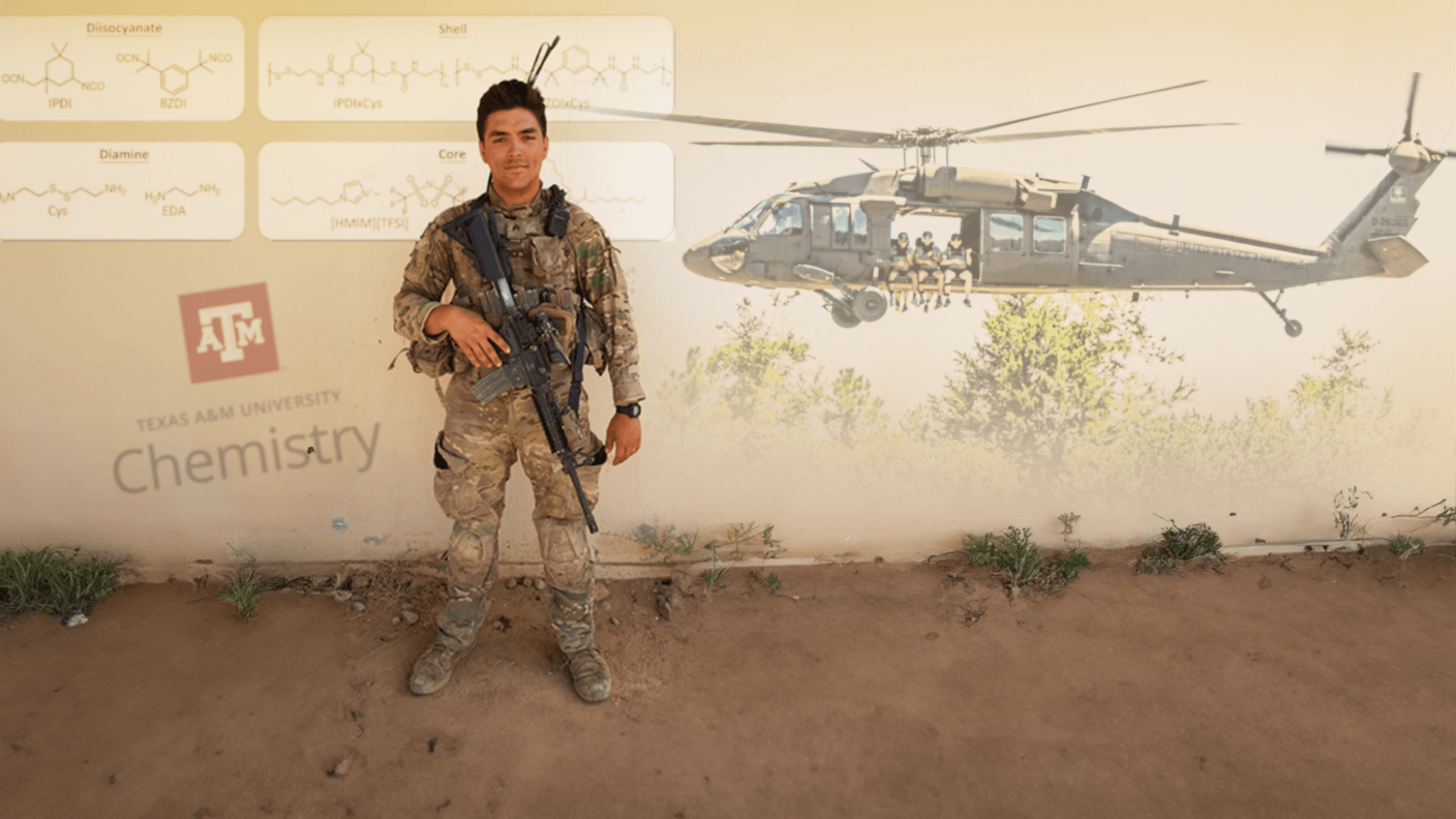 Texas A&M chemistry Ph.D. student and Army veteran Evan Fox deployed to Helmand Province, Afghanistan in July 2017.