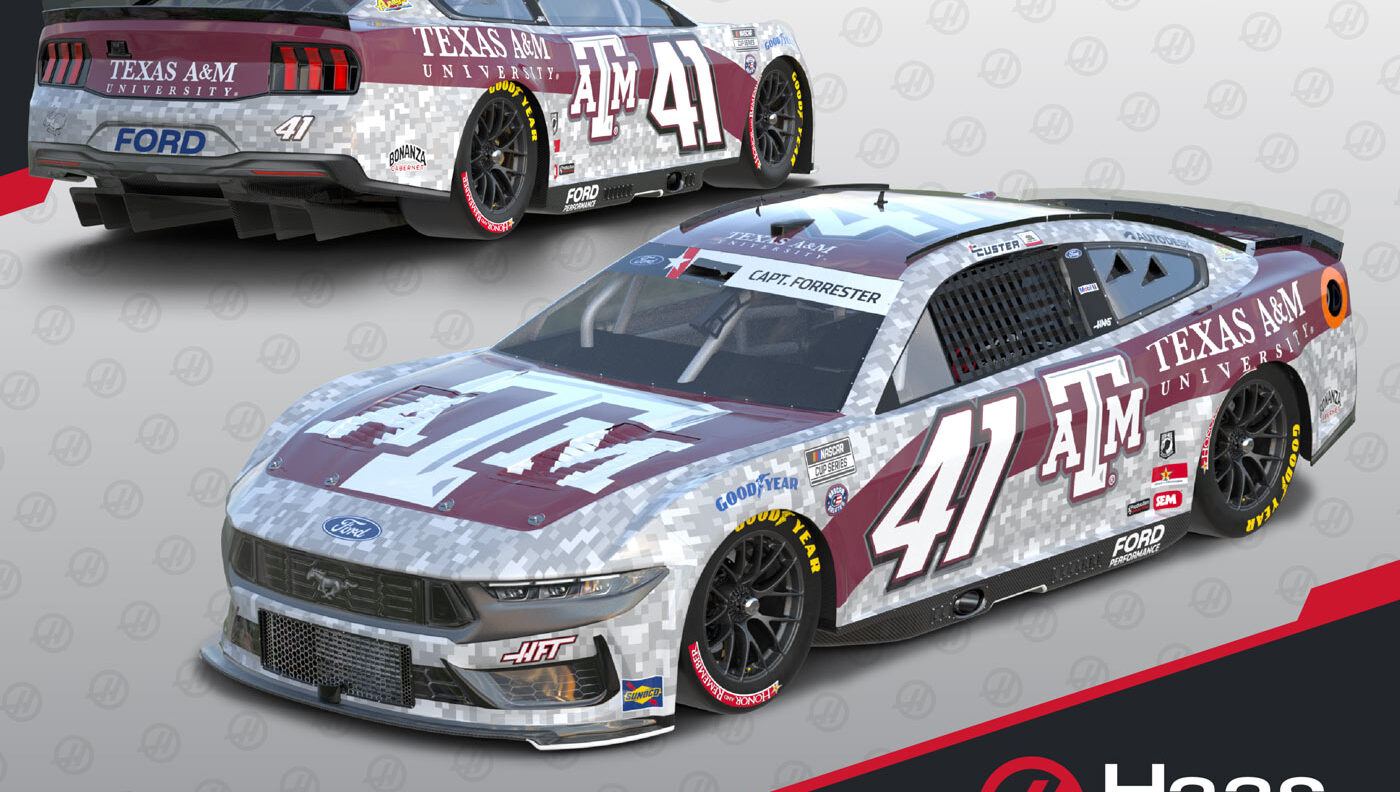 Preview of the Texas A&M University branding on the HAAS Factory Team's number 41 car