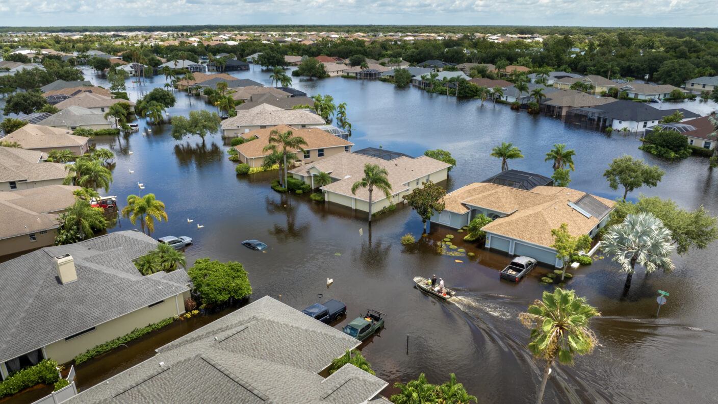 An aerial photo of floodingn following Hurricane Debby in Sarasota, Fla.