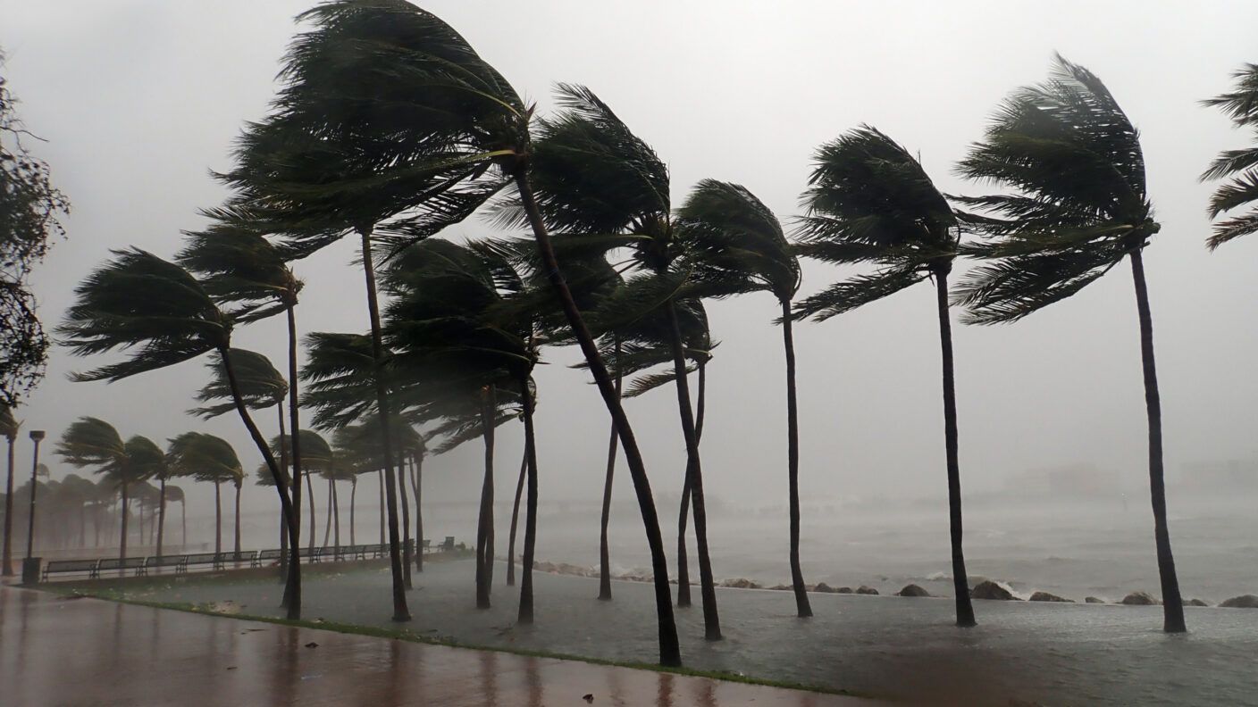Hurricane Irma seen striking Miami, Florida with 100+ mph winds and destructive storm surge.