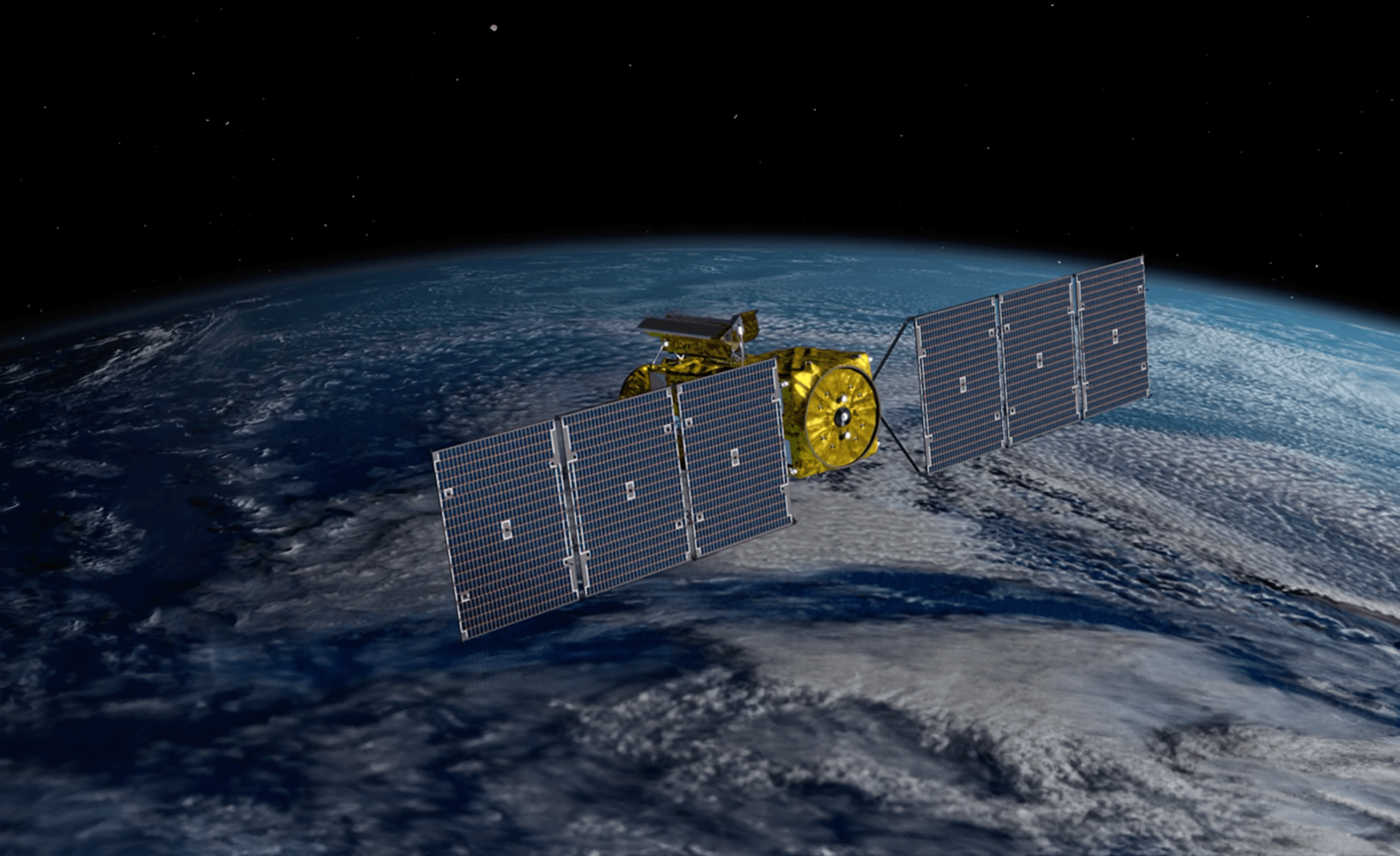 A photo of a satellite over Earth.