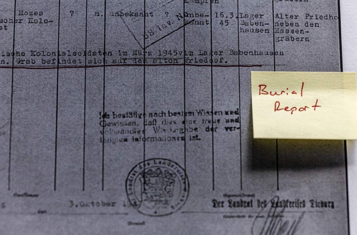 close up of a burial report