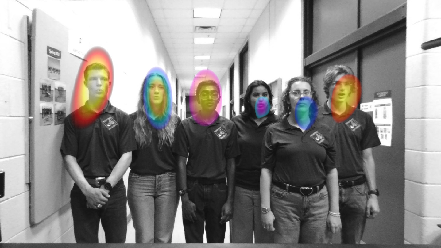 A visual representation of sound coming from a group of students while they are singing.