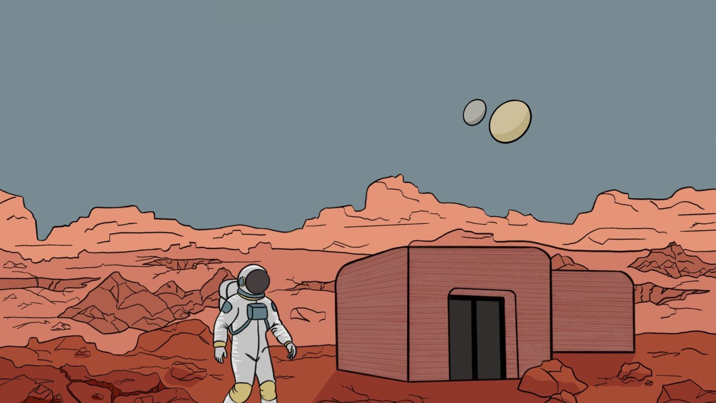 An illustration of an astronaut on Mars.