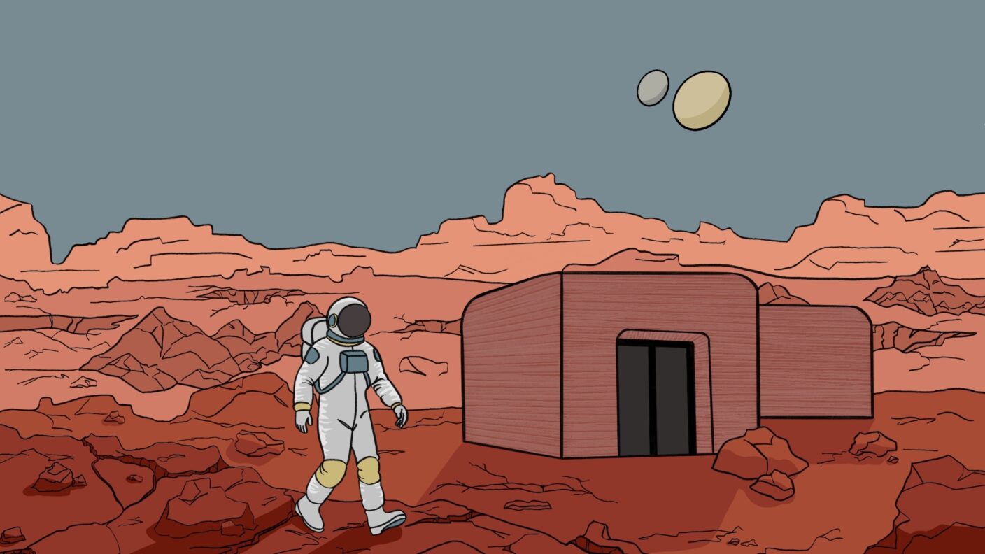 An illustration of an astronaut on Mars.