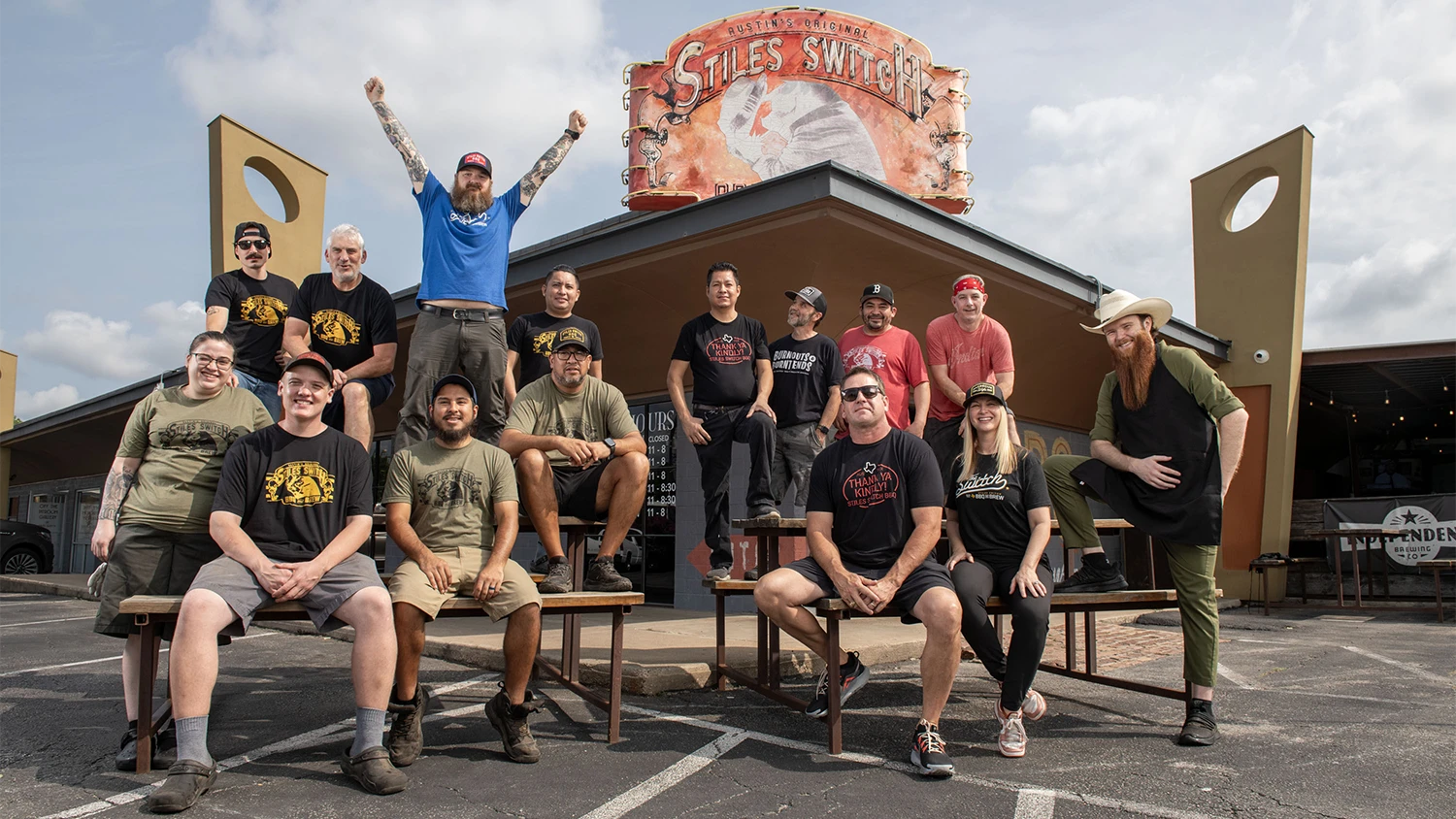Group photo of Styles Switch employees outside of Style Switch BBQ