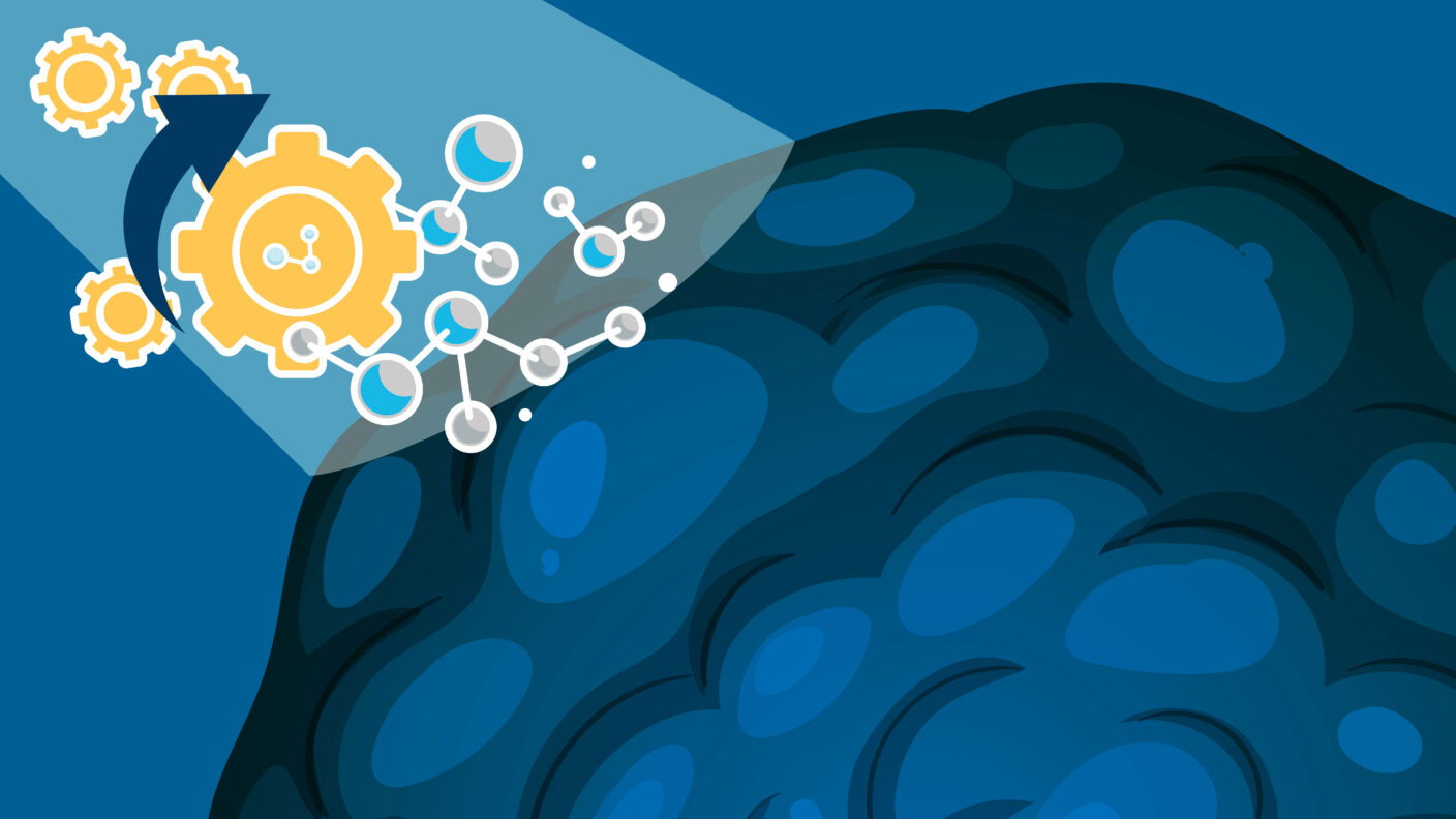 An illustration depicting molecules attacking a cancer cell.