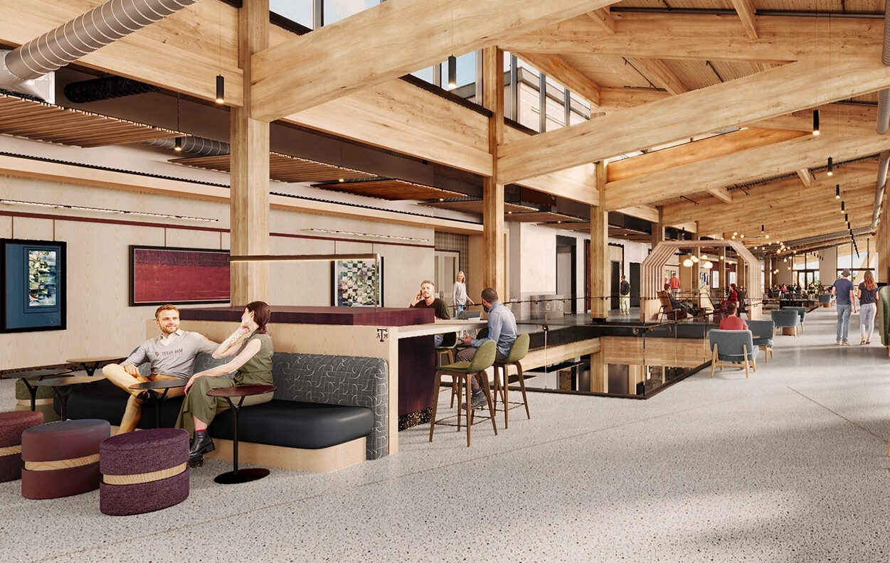 an interior rendering of the Aplin Center showing its use of CLT