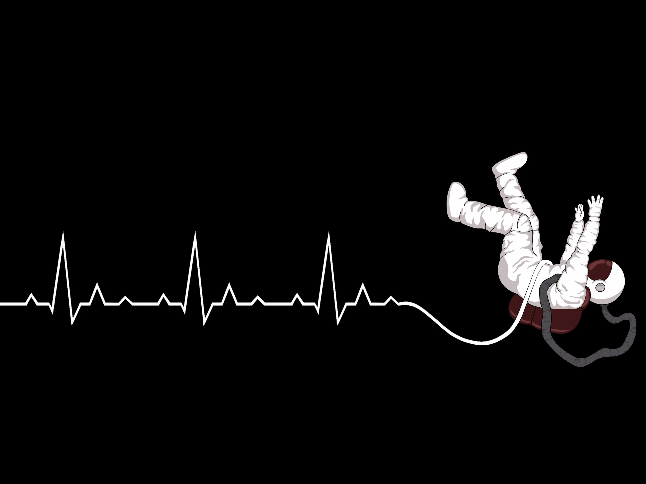 An illustration of an astronaut in a spacesuit with a tether that is replicating a heart rhythm.