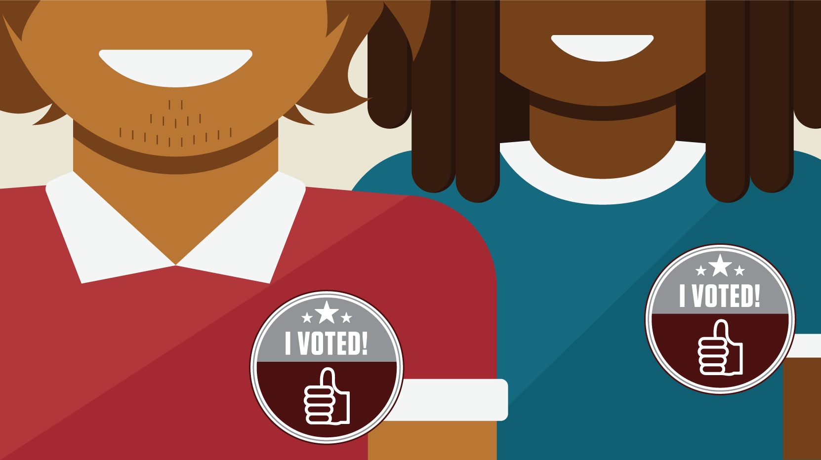 Animated people smiling with "I voted!" stickers