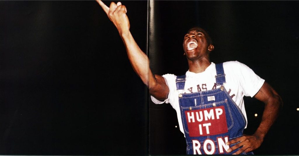two page yearbook spread of ronnie mcdonald leading a yell