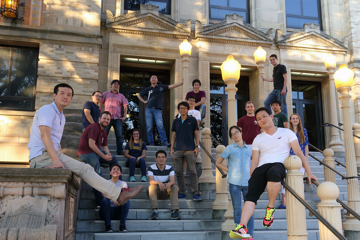 Texas A&M chemist Lei Fang (far left) and his research group.