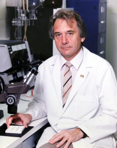 Old photo of Dr. Hall in lab