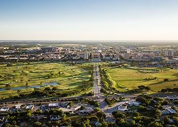 Aerial view of Texas A&M University campus.