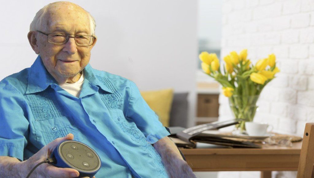 elderly man with AI speaker