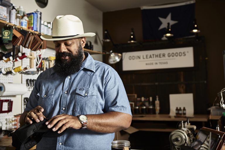Odin Clack works with leather