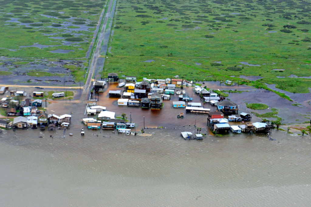 In this handout provided by the U.S. Coast Guard, The Coast Guard assessed damage and offered search and rescue assisitance during an overflight from Port Aransas to Port O'Connor, Texas, August 26, 2017. (Photo by Petty Officer 3rd Class Johanna Strickland/U.S. Coast Guard via Getty Images)