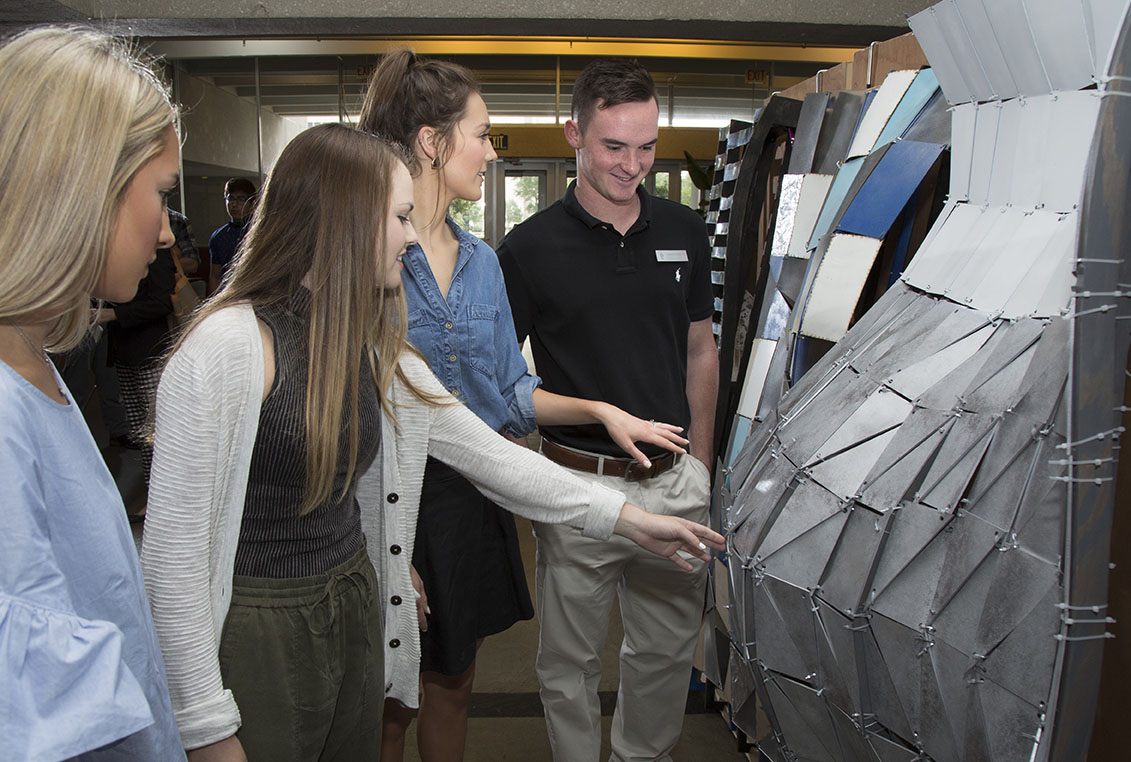 Architecture students with their Hurricane Harvey rainfall sculptures