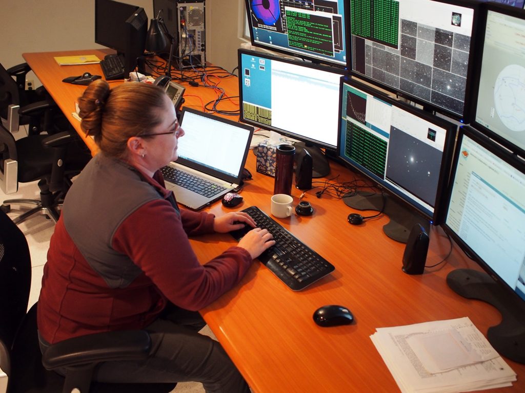 Marshall (above and below), operating the Dark Energy Camera on the Blanco Telescope at the Cerro Tololo Inter-American Observatory in August 2017.